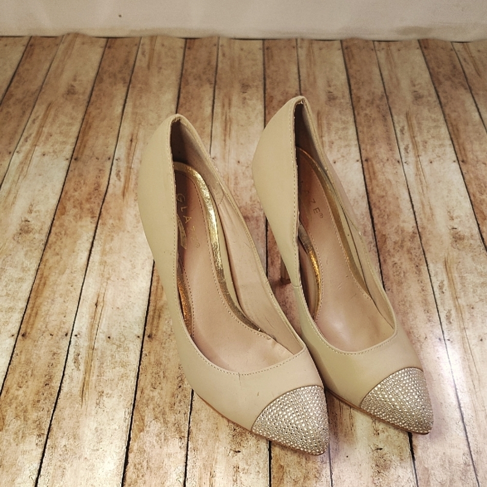 Glaze Beige Heels with Sparkling Toe